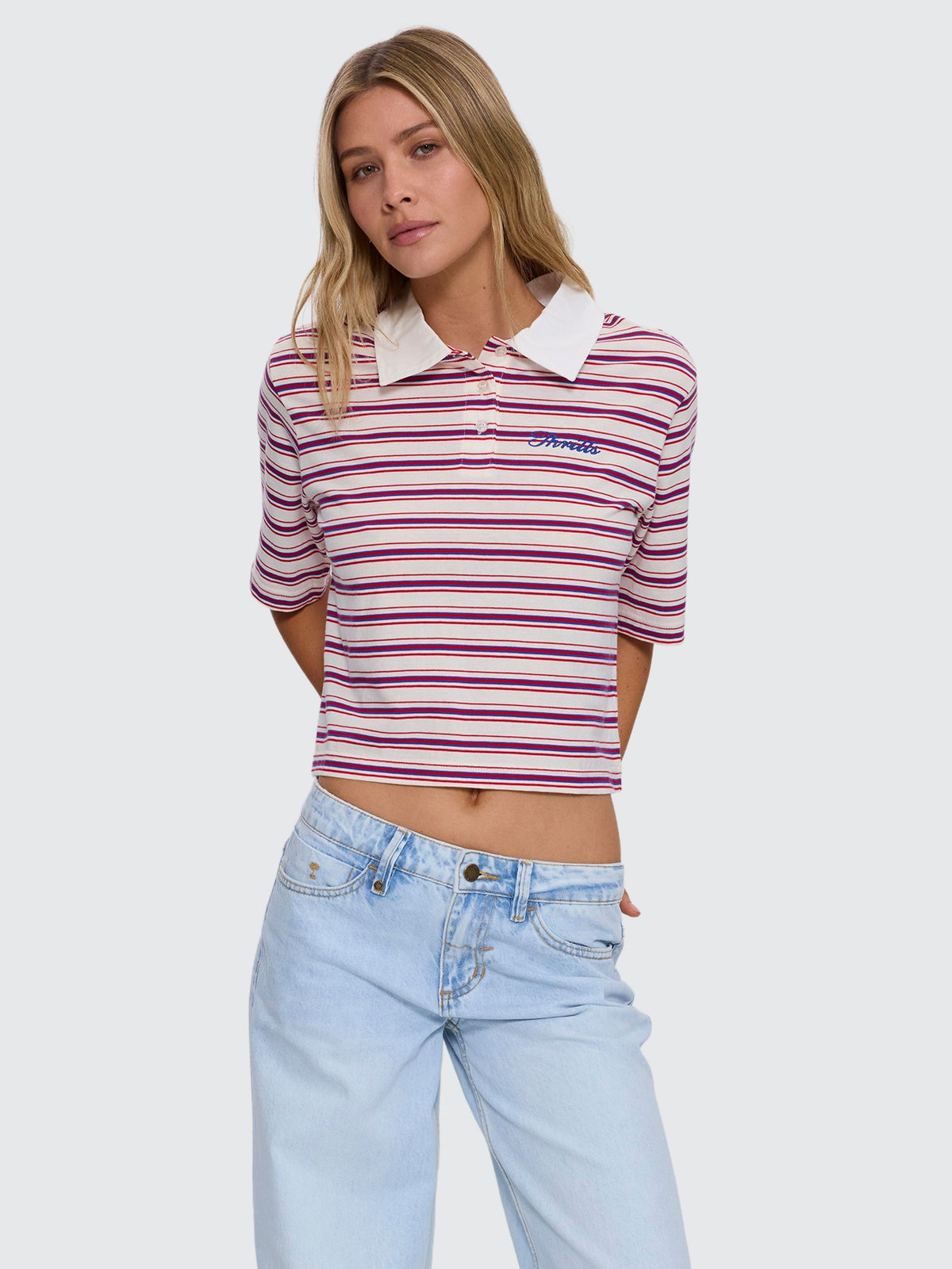 Harry Striped Cropped Polo - Red Royal Stripe 4