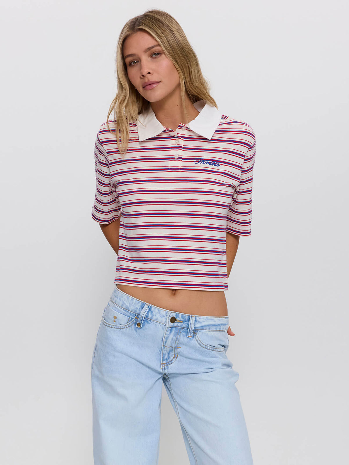 Harry Striped Cropped Polo - Red Royal Stripe 4