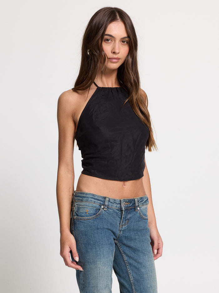 Rhea Scarf Halter Top - Black
