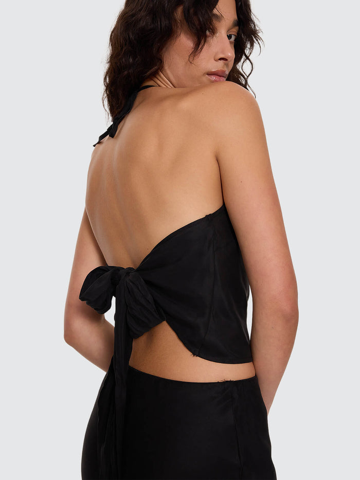 Rhea Scarf Halter Top - Black 4
