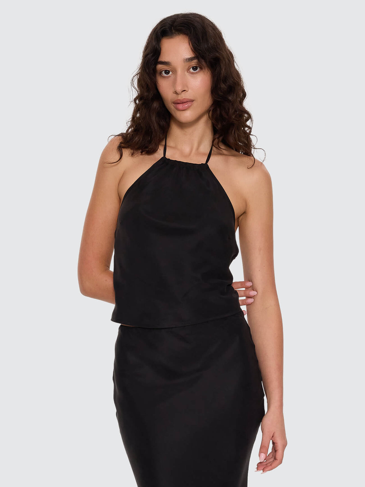 Rhea Scarf Halter Top - Black 4