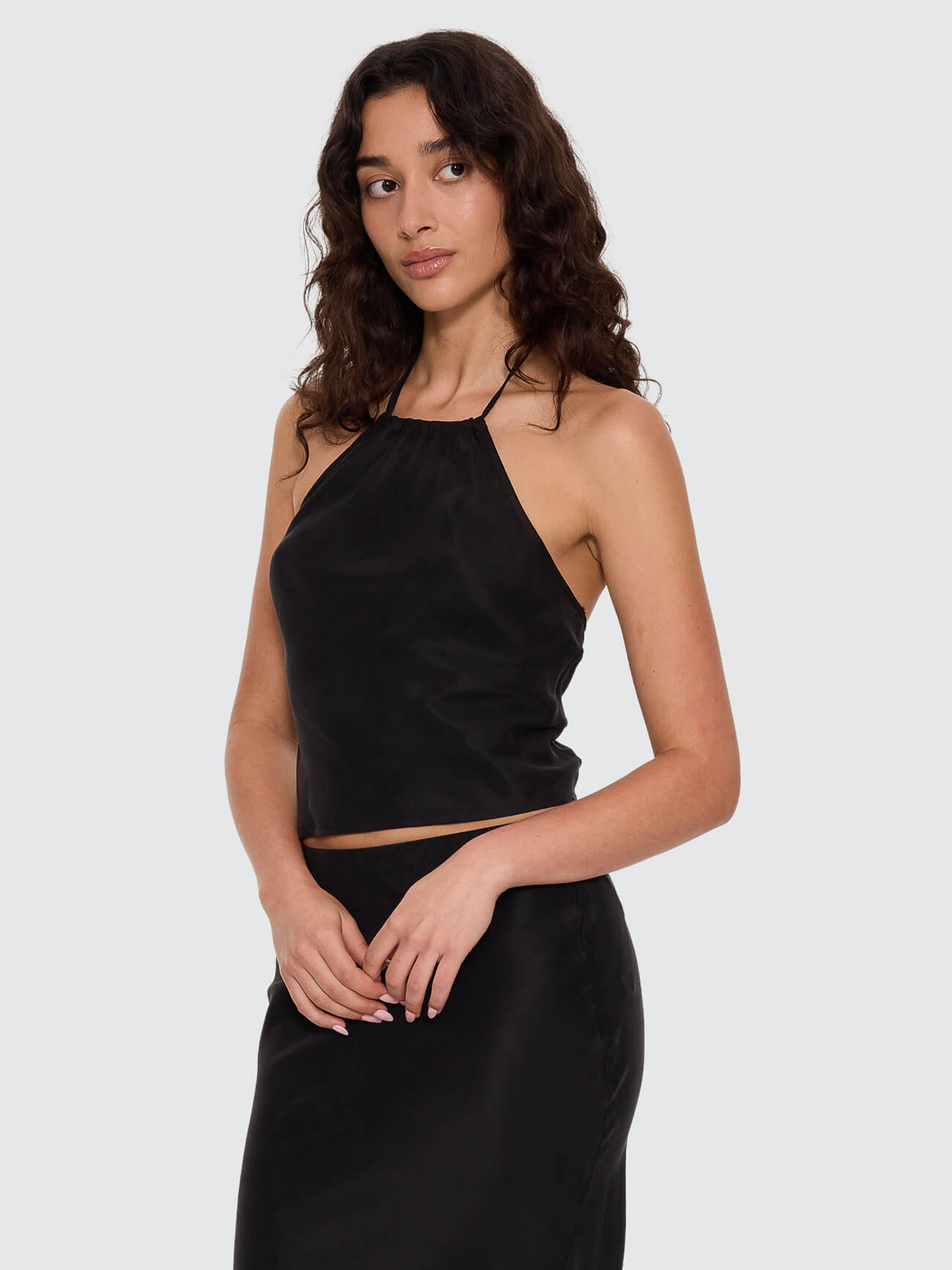 Rhea Scarf Halter Top - Black 4