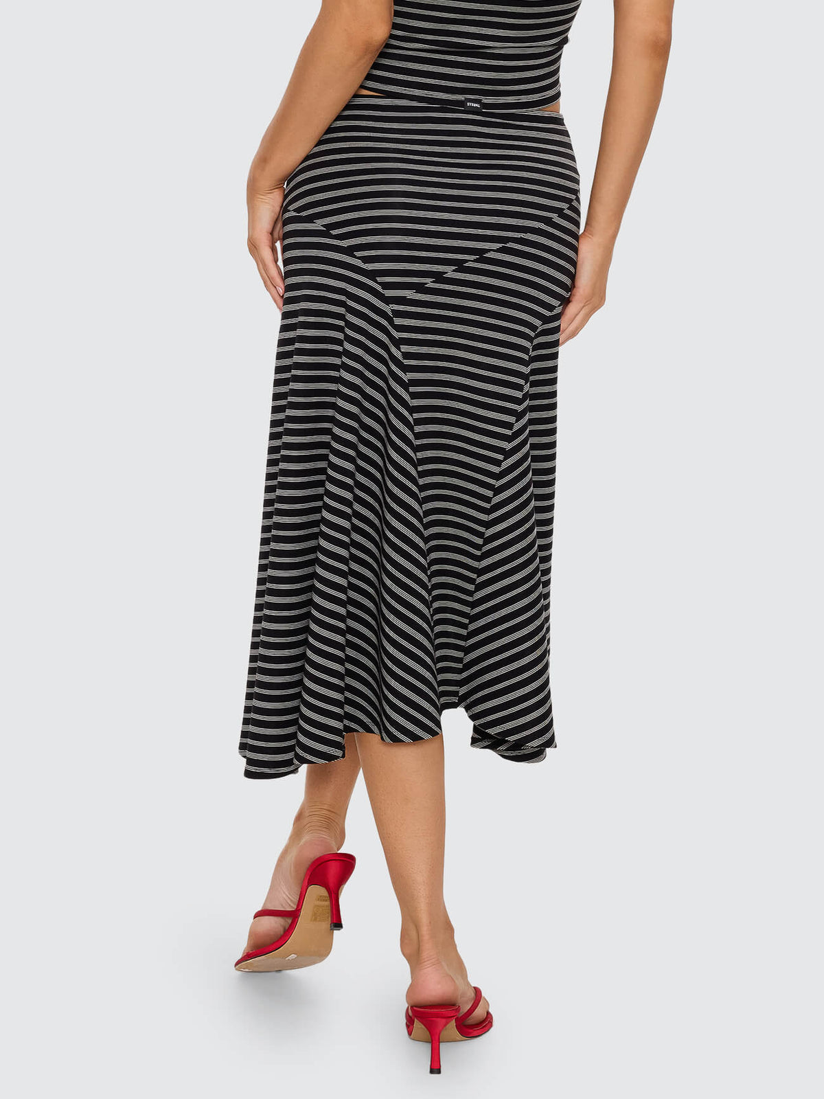 Best of Luck Sienna Midi Skirt - Black Cream Stripe 4