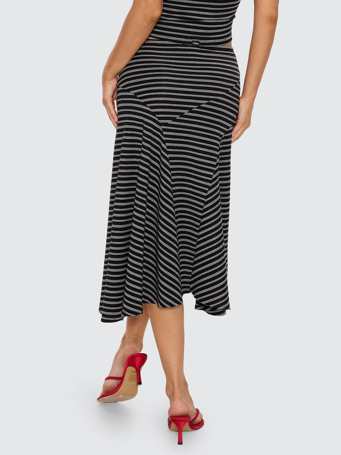 Best of Luck Sienna Midi Skirt - Black Cream Stripe 4