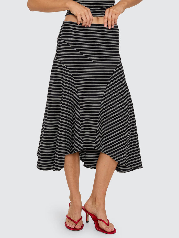 Best of Luck Sienna Midi Skirt - Black Cream Stripe 4