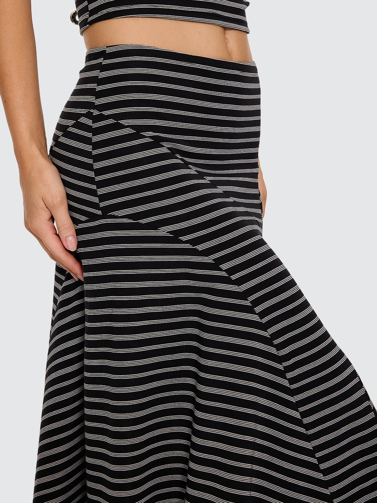 Best of Luck Sienna Midi Skirt - Black Cream Stripe 4