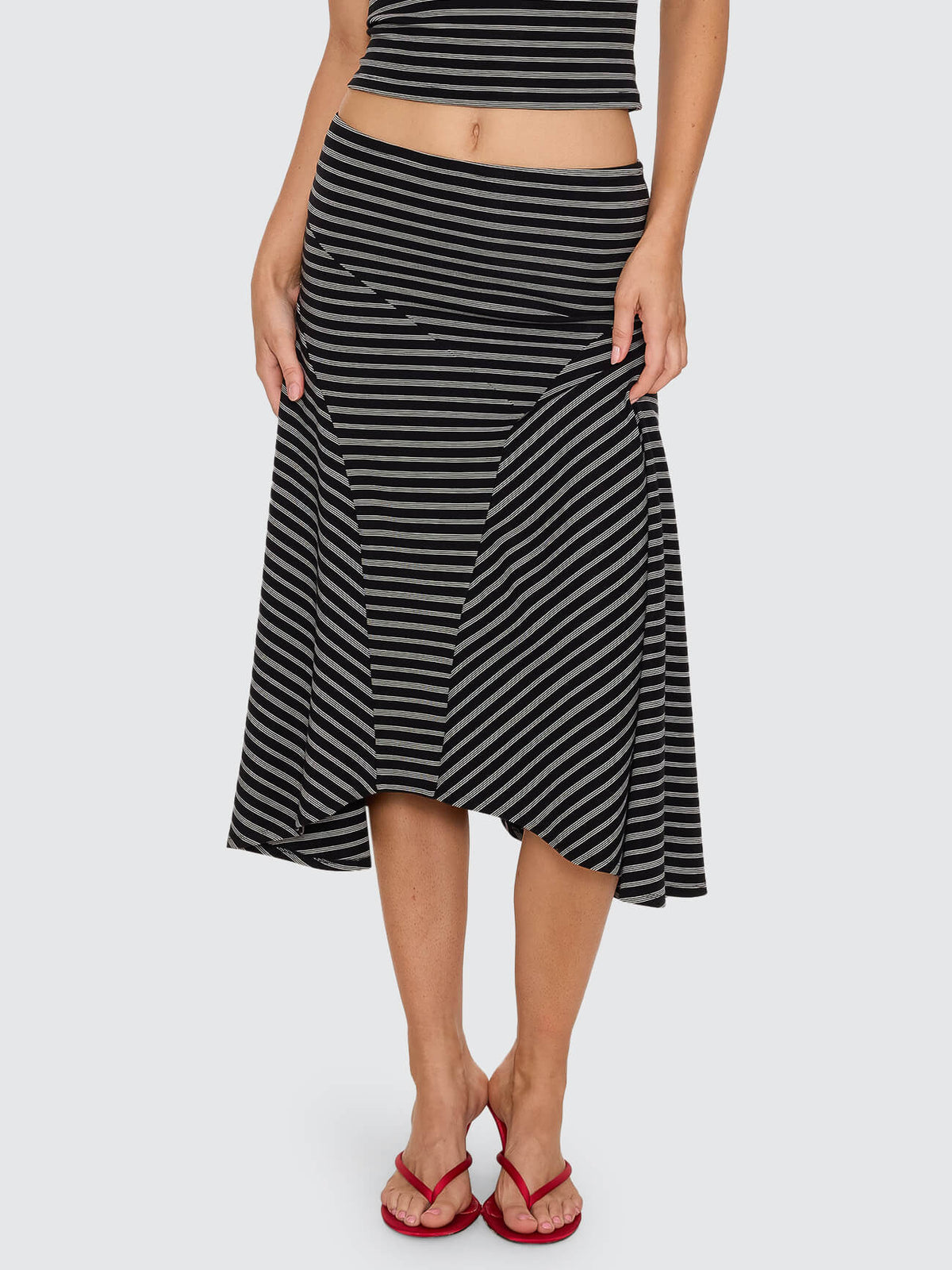 Best of Luck Sienna Midi Skirt - Black Cream Stripe 4