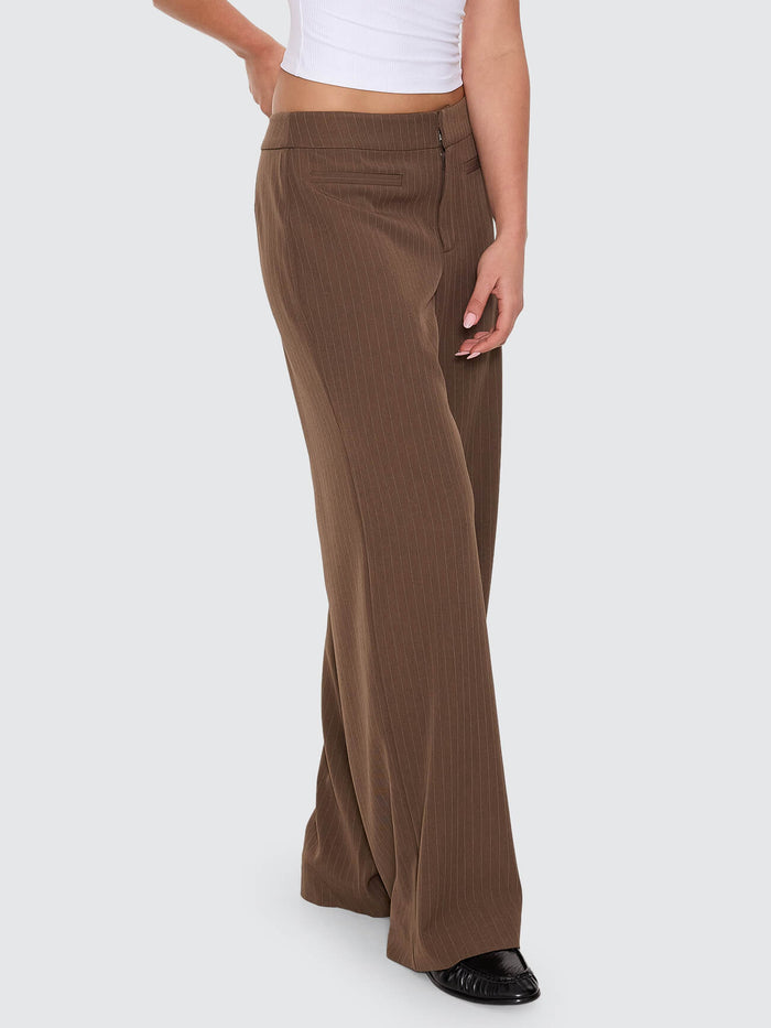 Freya Wide Leg Pinstripe Pant - Brown Pinstripe 4