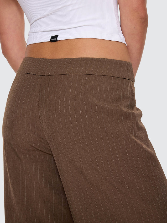 Freya Wide Leg Pinstripe Pant - Brown Pinstripe 4