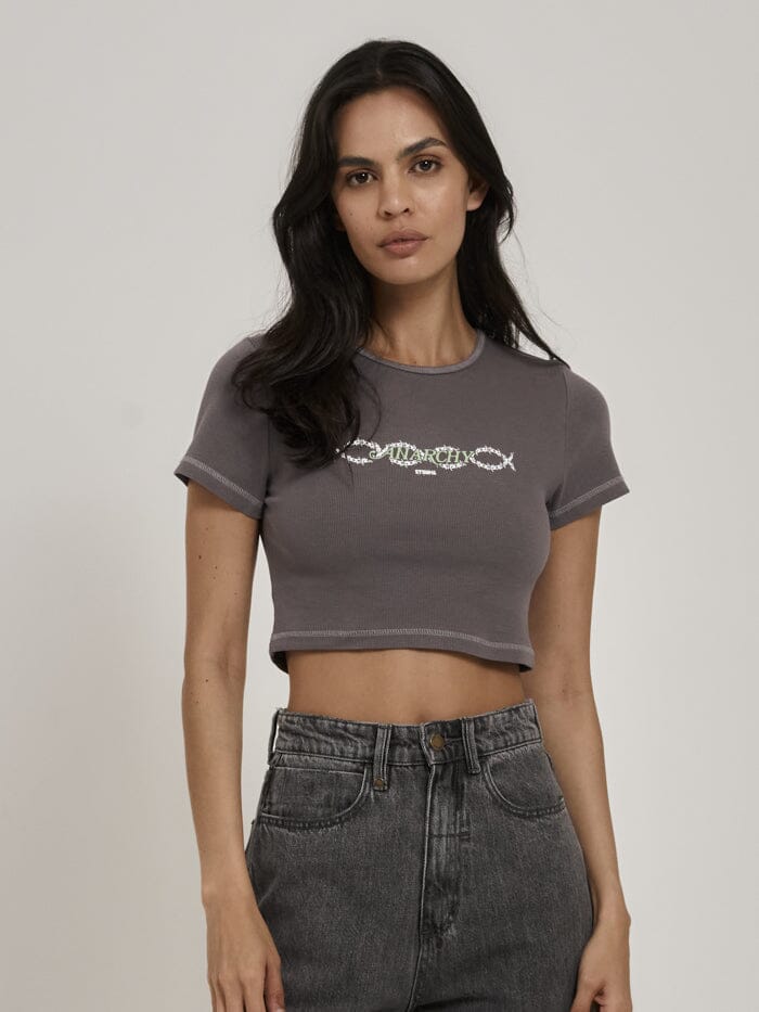 Tribute To Anarchy Crop Baby Tee - Graphite