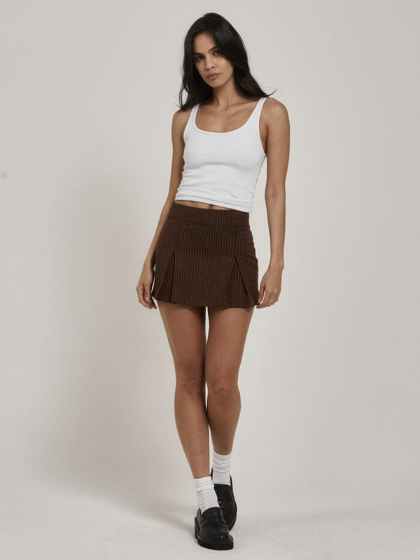 Reese Pinstripe Pleated Skirt - Brown