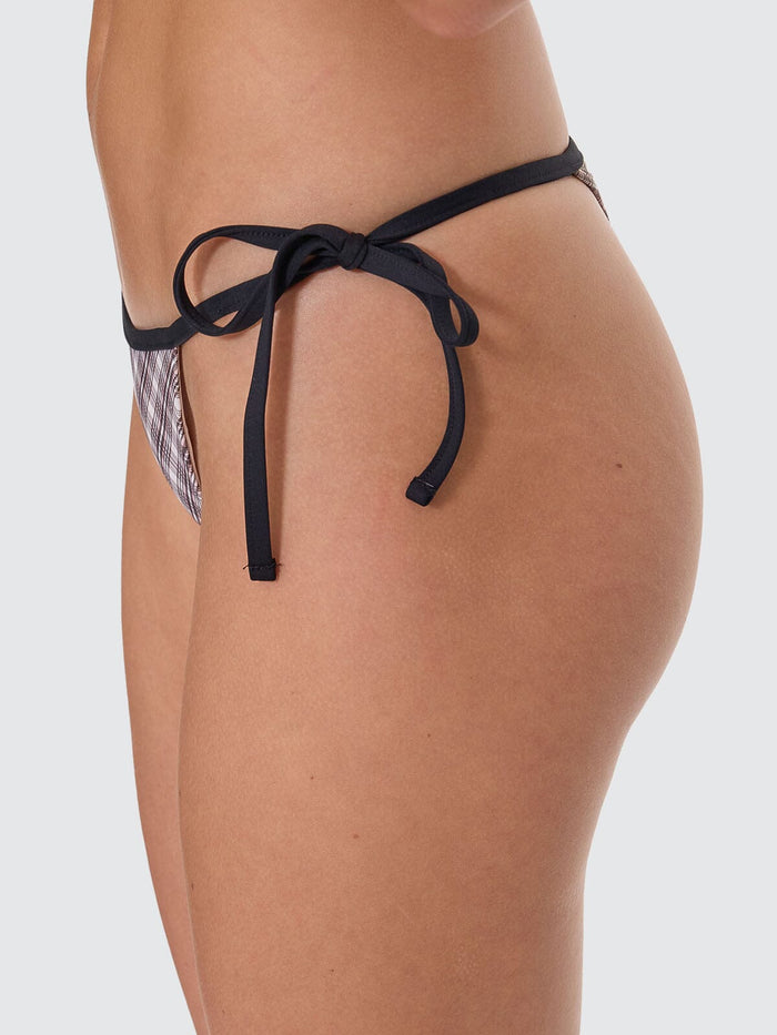 Adorned Check Micro String Bikini Bottom - Java 4