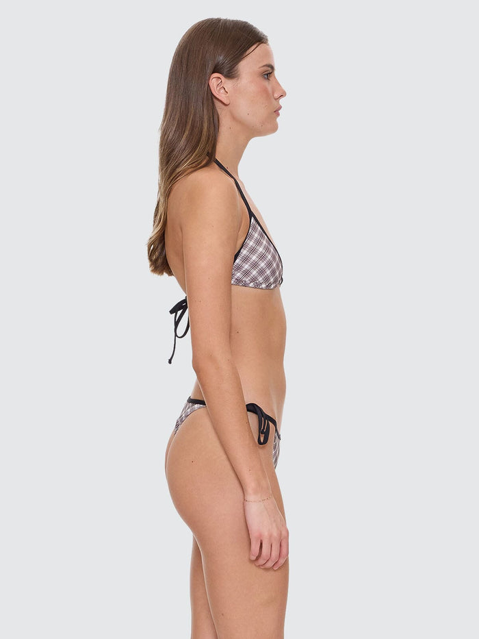 Adorned Check Micro String Bikini Bottom - Java 4