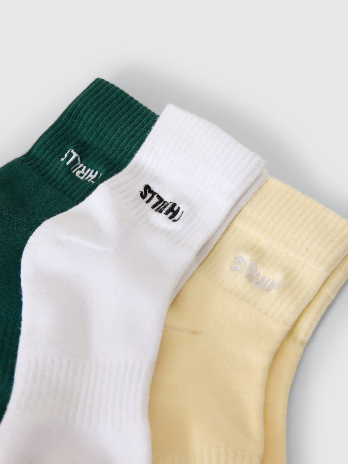 Minimal Thrills 3 Pack Sock - Varsity Green - White - Buttercream