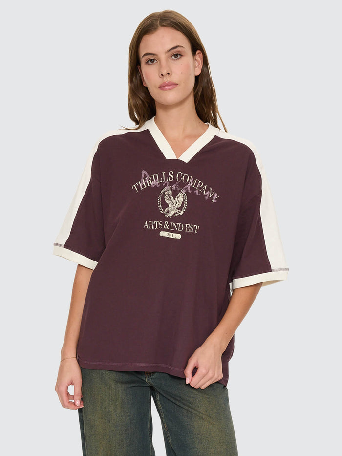 Heritage Track V Neck Oversized Tee - Aubergine 4
