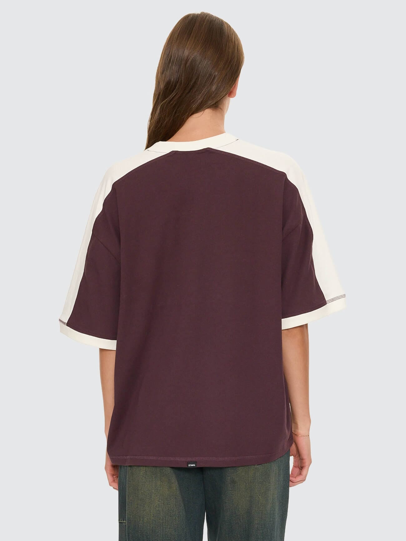 Heritage Track V Neck Oversized Tee - Aubergine 4
