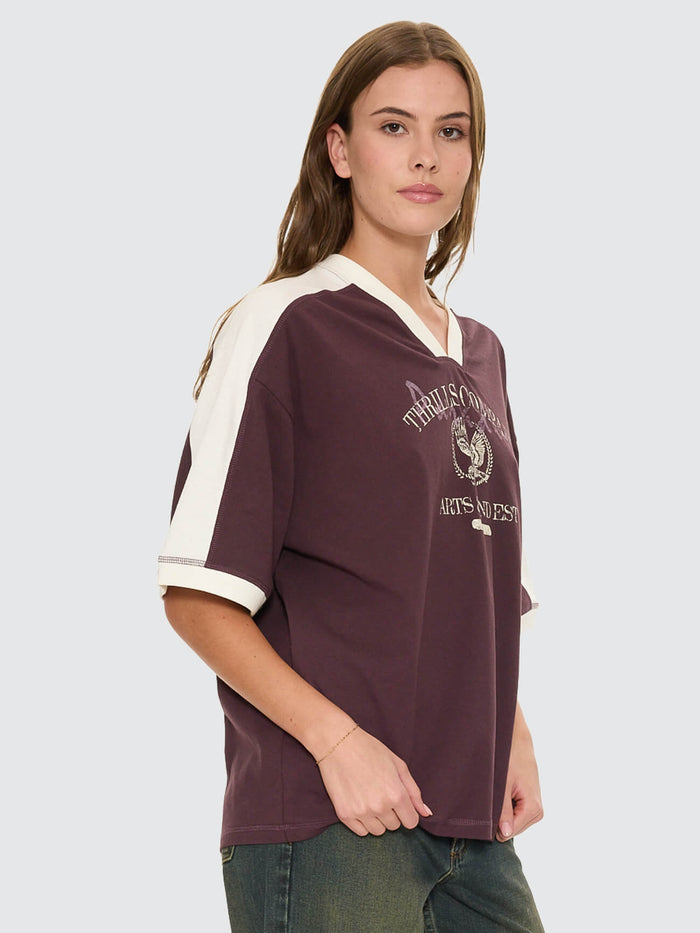 Heritage Track V Neck Oversized Tee - Aubergine 4