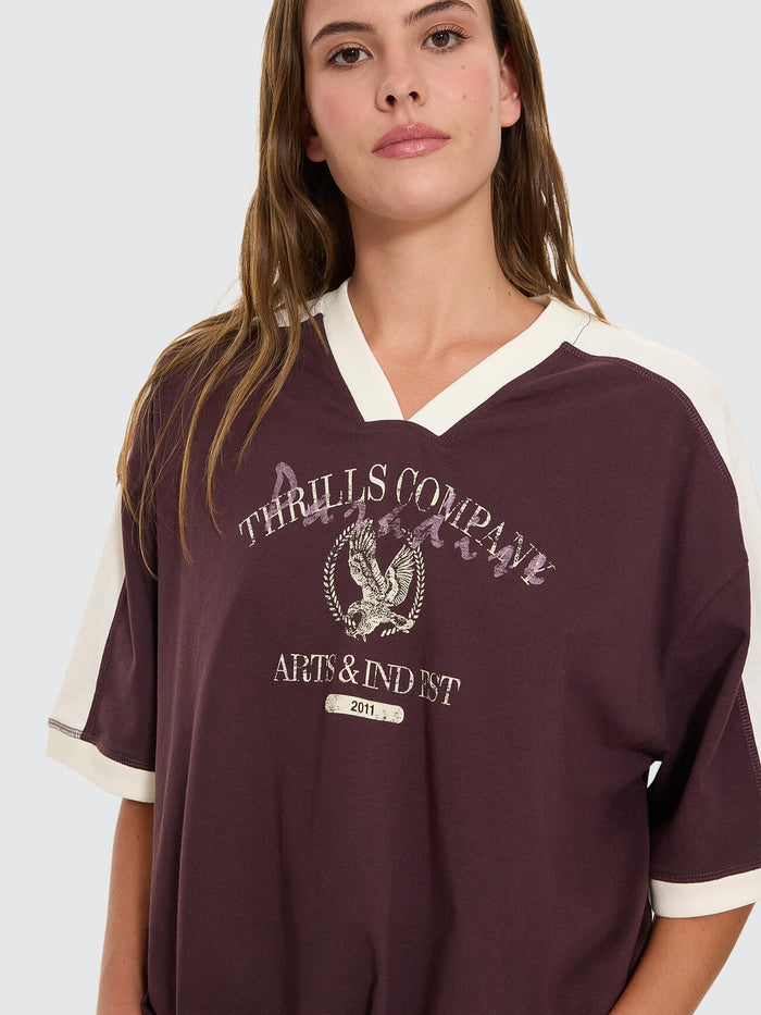 Heritage Track V Neck Oversized Tee - Aubergine 4