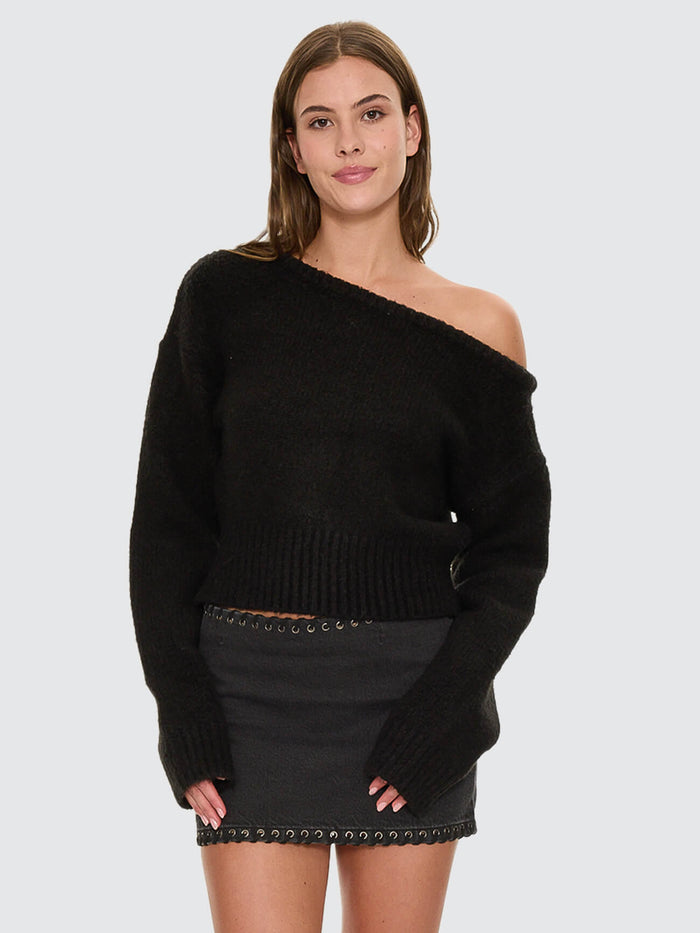 Oslo Cold Shoulder Knit Sweater - Black