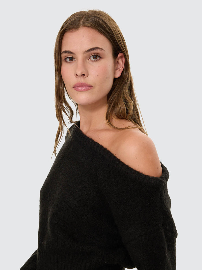 Oslo Cold Shoulder Knit Sweater - Black