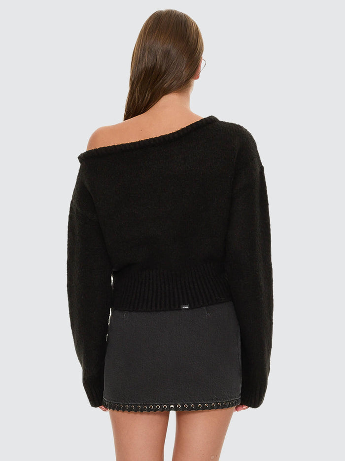 Oslo Cold Shoulder Knit Sweater - Black