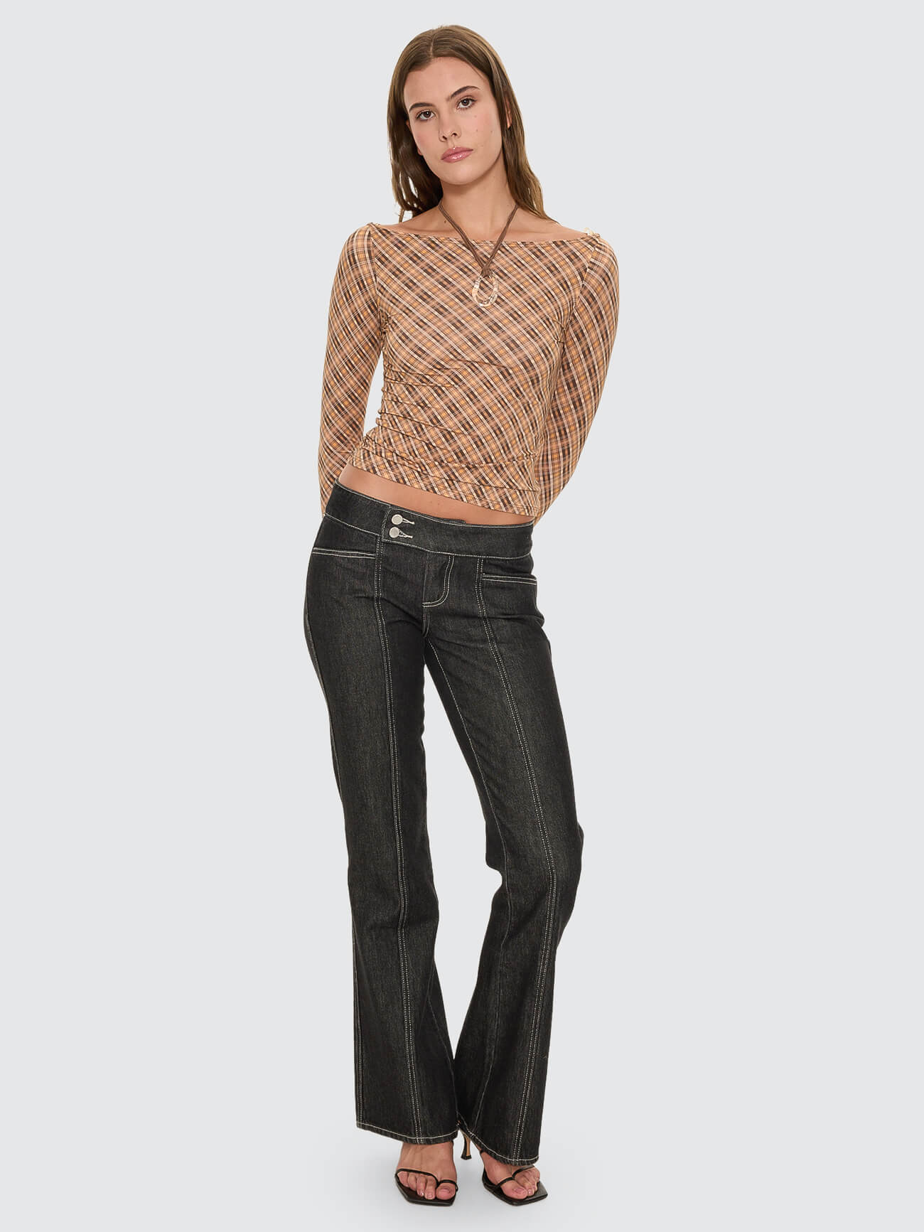 No Vacancy Check Long Sleeve Top - Cinnamon 4