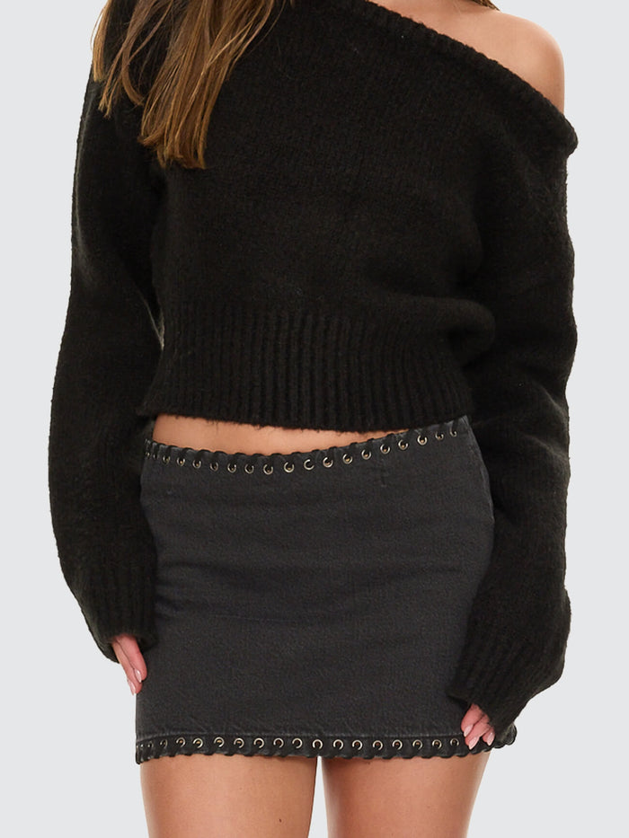 Daini Eyelet Mini Skirt - Aged Black