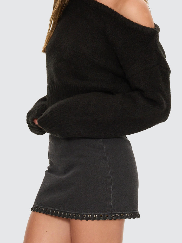 Daini Eyelet Mini Skirt - Aged Black