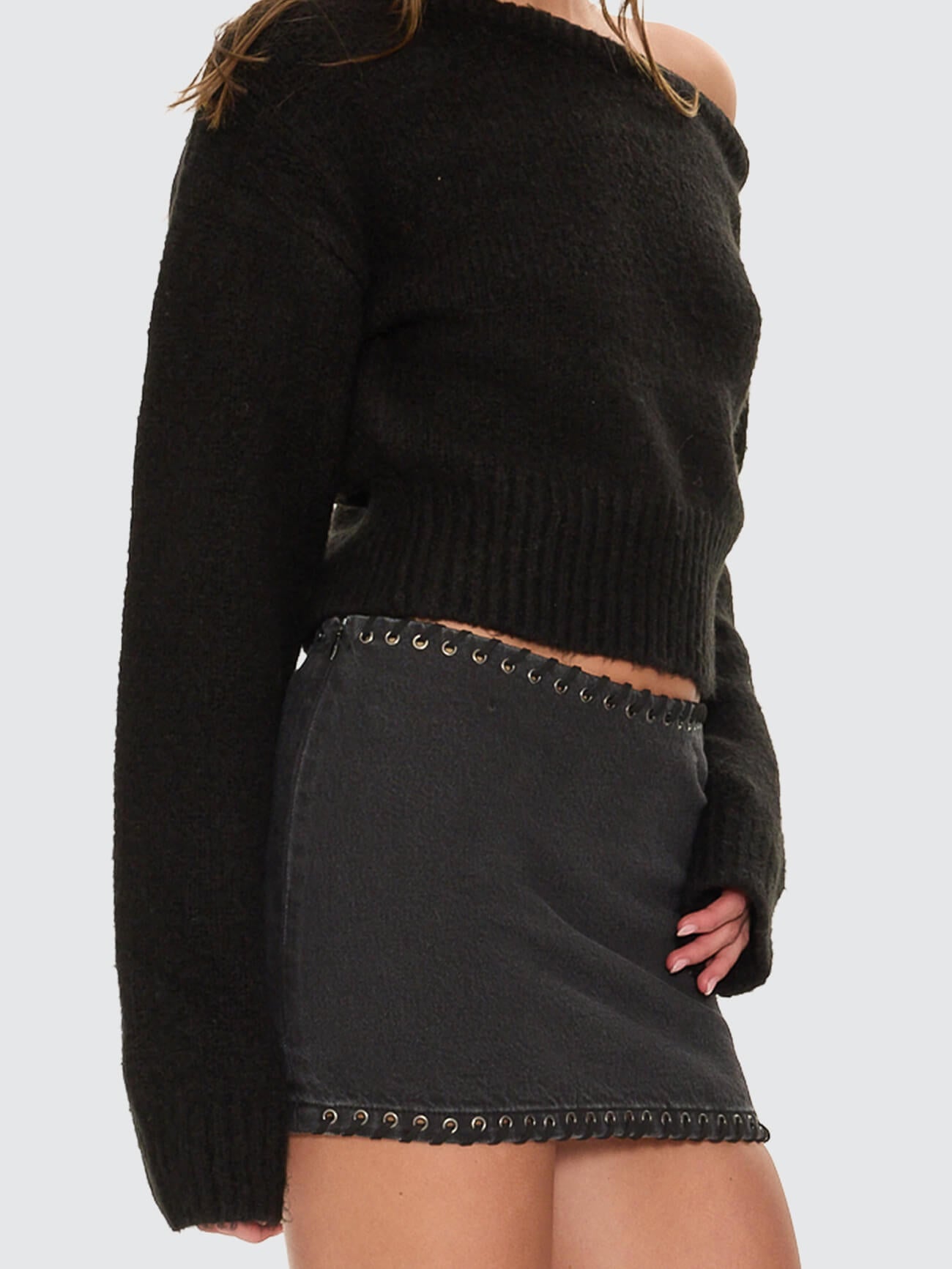 Daini Eyelet Mini Skirt - Aged Black