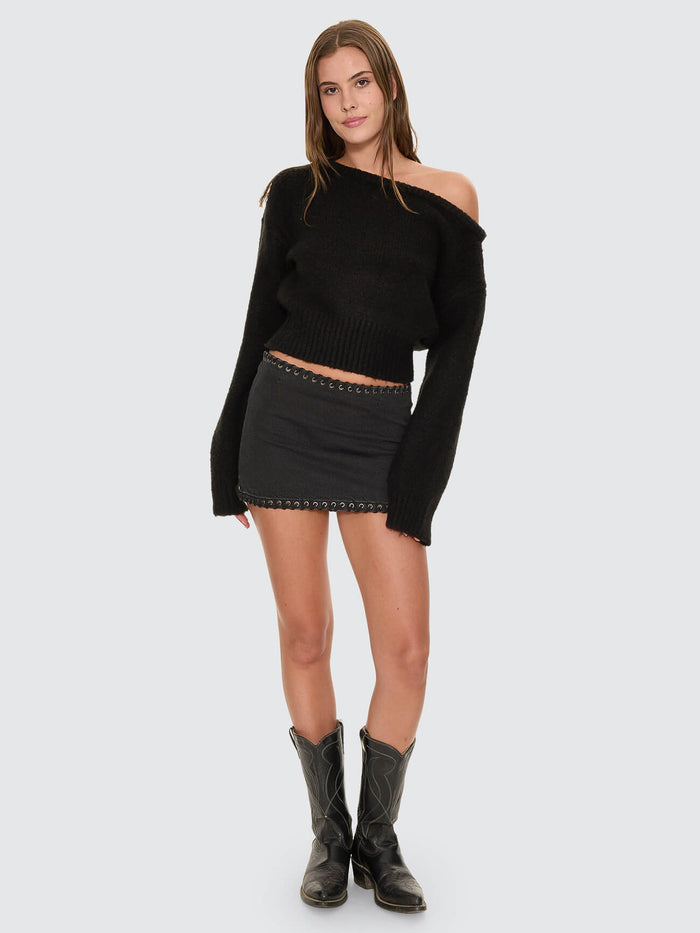 Daini Eyelet Mini Skirt - Aged Black