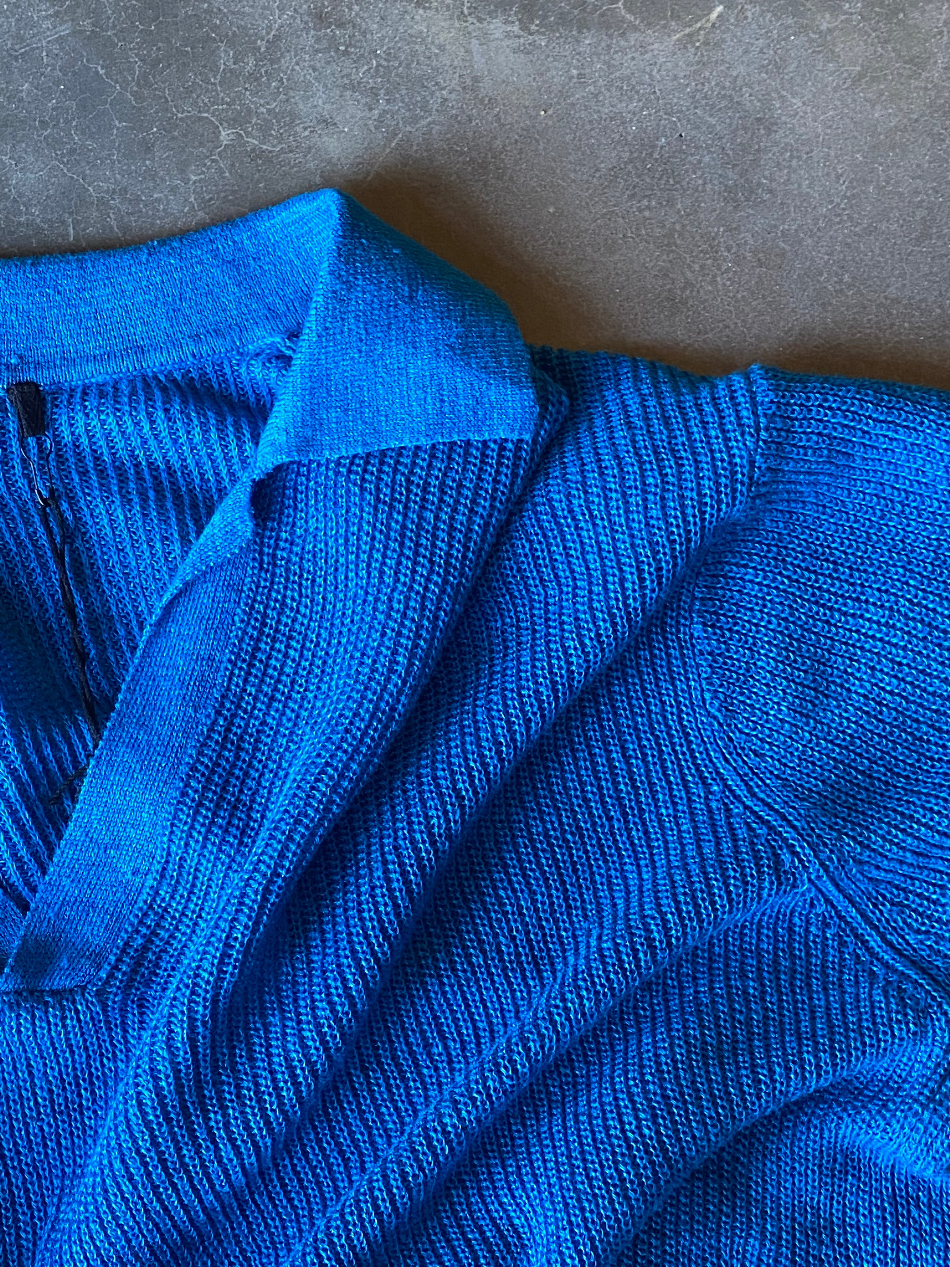 Linen Knitted Oversized Polo - Cerulean Blue