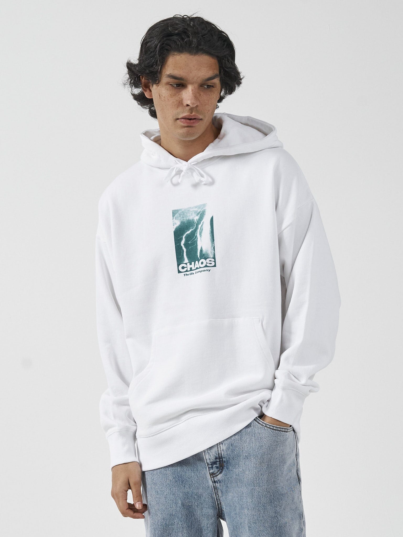 Electric Chaos Slouch Pull On Hood - White
