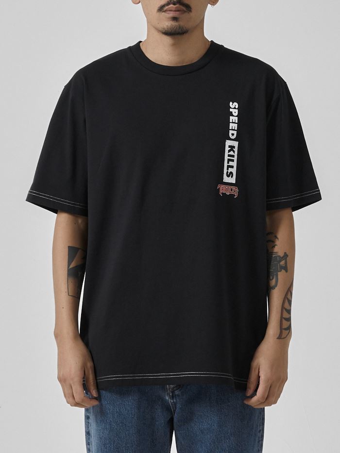 Speed Kills Oversize Fit Tee - Washed Black