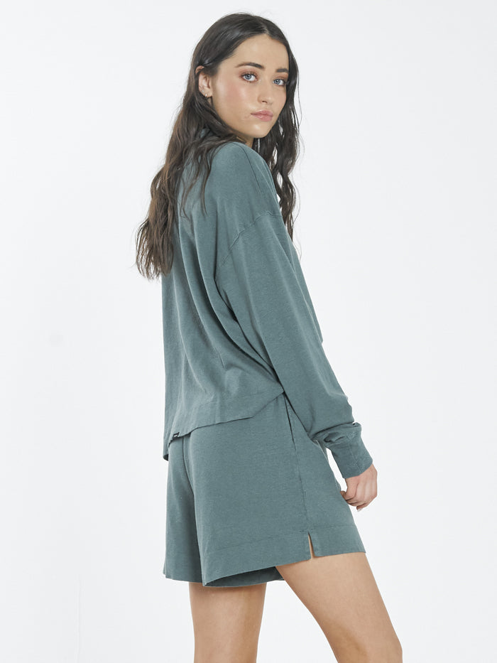 Hemp Mock Neck Long Sleeve Tee - Vintage Teal