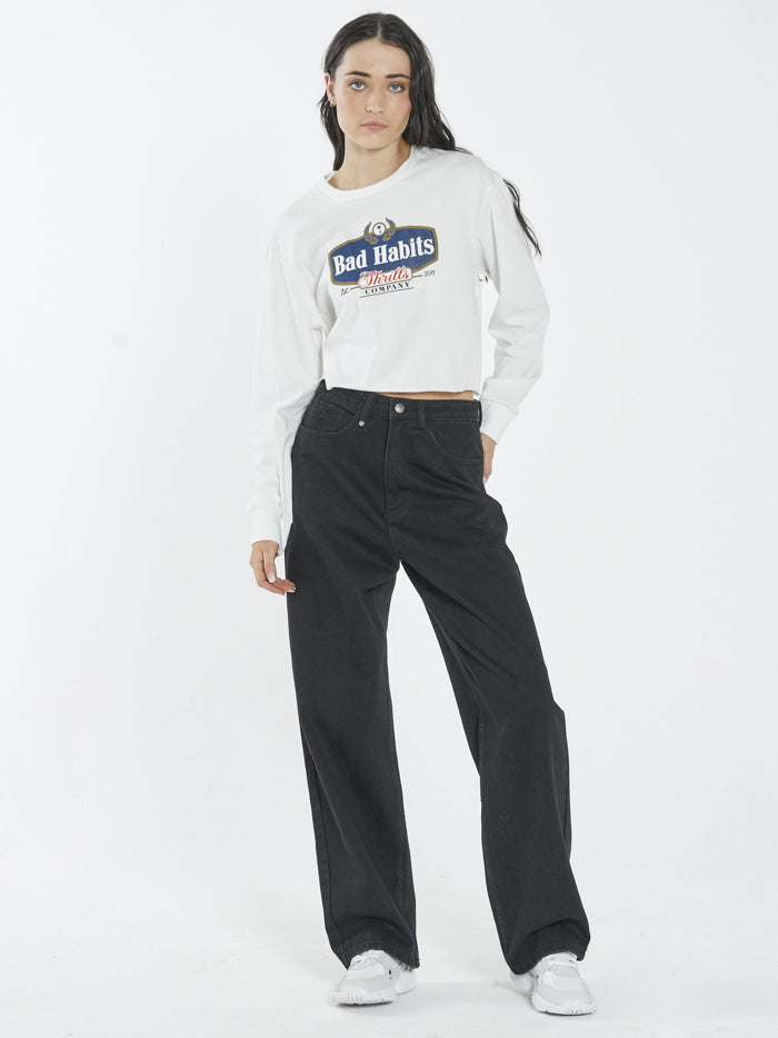 Bad Habits LS Merch Super Crop Tee - Dirty White