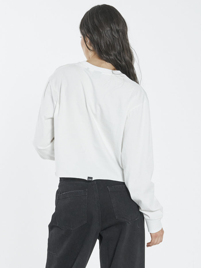 Bad Habits LS Merch Super Crop Tee - Dirty White