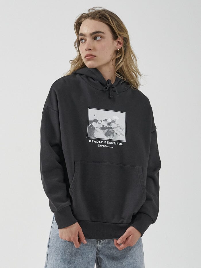 Deadly Beautiful Fleece Hood - Washed Black