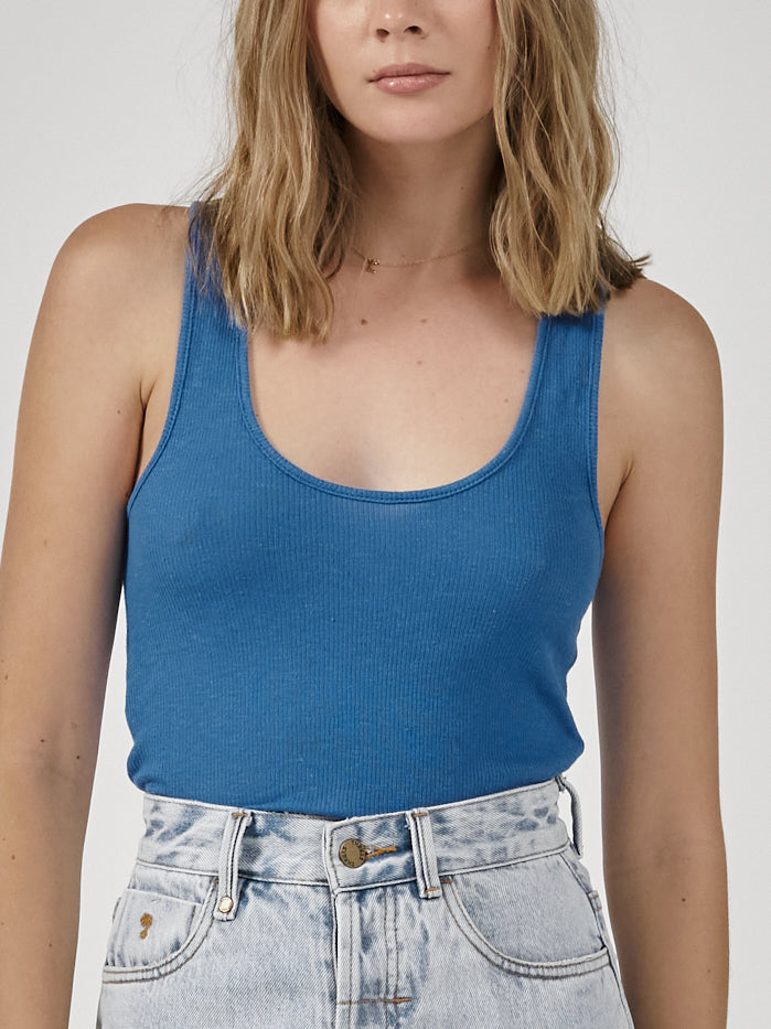 Hemp Paper Rib Plunge Tank - Lapis Blue
