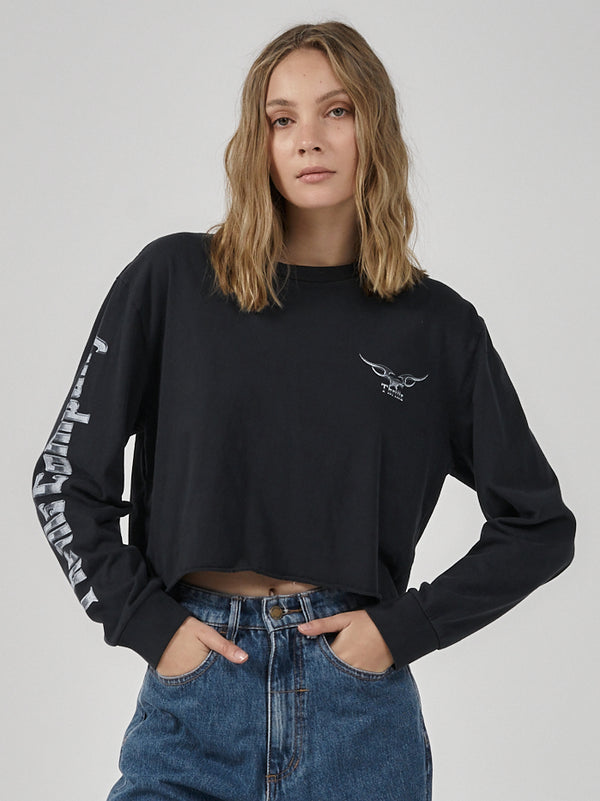 Iron Eagle LS Merch Super Crop Tee - Twilight Black